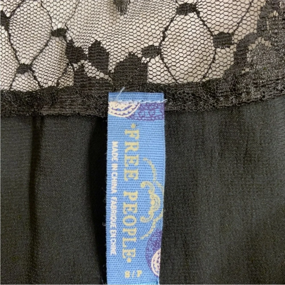 Free People Vintage Black Floral Chiffon Overlay Lace Neckline Mini Dress